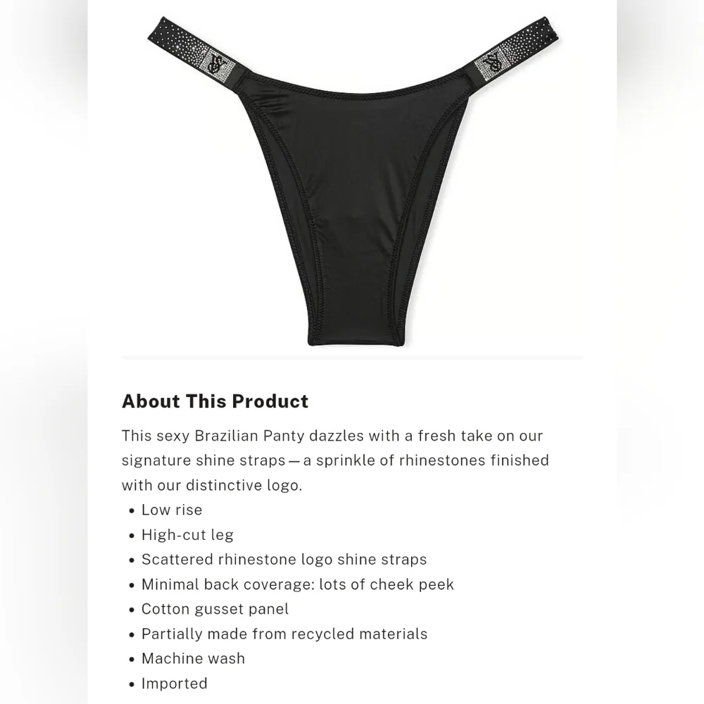 Victoria's Secret Very Sexy Scattered Shine Strap Brazilian Panty MEDIUM BLACK